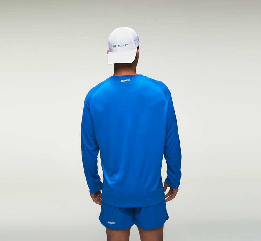 Hoka One One Mens Tops - Performance Long Sleeve - Blue - ERTA54801